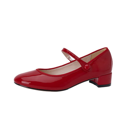 Women's Chunky Heel Retro Leather Round Head Pumps