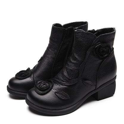 Chunky heel genuine leather ethnic style mid-heel Martin boots, handmade