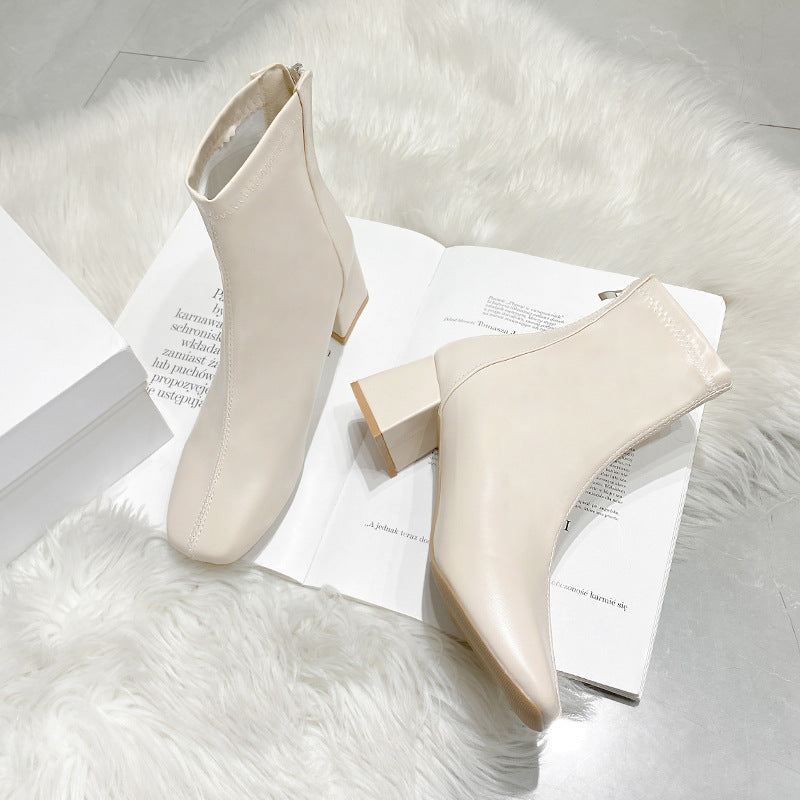 Boots Zipper Mid-calf And Low Length Martin Square Head
