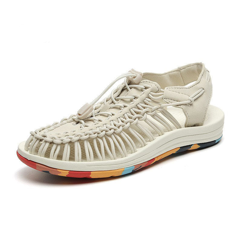 Fashion Woven Sandals Women Men Drawstring Tie Roman Shoes Summer (Available)