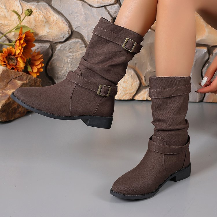 Square Heel Round Toe Women's Denim  Boots