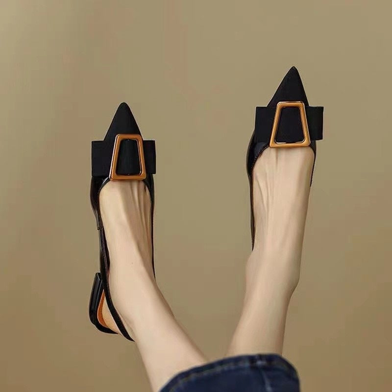 Metal Buckle Back Empty Word Strap Closed Toe Sandals