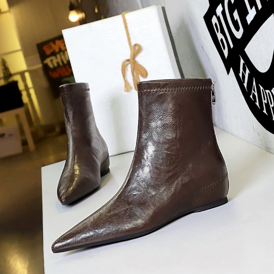 Retro Female Boots Comfortable Low Heel Wedge Hidden Heel