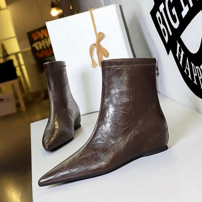 Retro Female Boots Comfortable Low Heel Wedge Hidden Heel