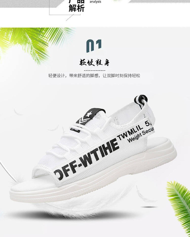 Men Sandals Breathable Shoes Hollow Out Flat Shoes Pull On Sport Outdoor Beach Sandals Shoes Men Roman Shoes Korean Youth Sandals for Men (Available)