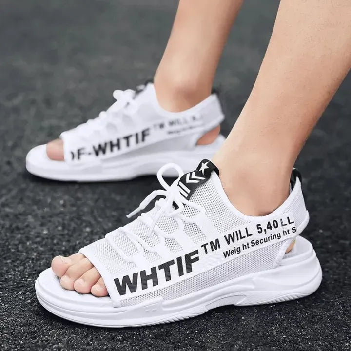 Men Sandals Breathable Shoes Hollow Out Flat Shoes Pull On Sport Outdoor Beach Sandals Shoes Men Roman Shoes Korean Youth Sandals for Men (Available)