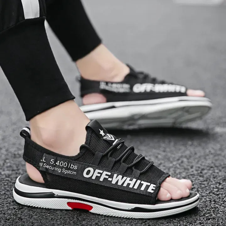 Men Sandals Breathable Shoes Hollow Out Flat Shoes Pull On Sport Outdoor Beach Sandals Shoes Men Roman Shoes Korean Youth Sandals for Men (Available)