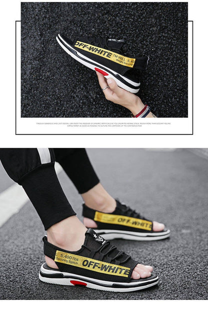 Men Sandals Breathable Shoes Hollow Out Flat Shoes Pull On Sport Outdoor Beach Sandals Shoes Men Roman Shoes Korean Youth Sandals for Men (Available)