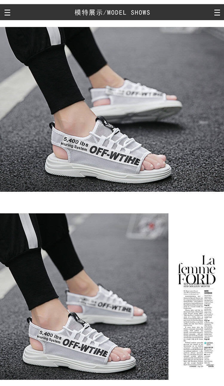 Men Sandals Breathable Shoes Hollow Out Flat Shoes Pull On Sport Outdoor Beach Sandals Shoes Men Roman Shoes Korean Youth Sandals for Men (Available)