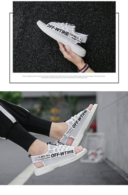 Men Sandals Breathable Shoes Hollow Out Flat Shoes Pull On Sport Outdoor Beach Sandals Shoes Men Roman Shoes Korean Youth Sandals for Men (Available)