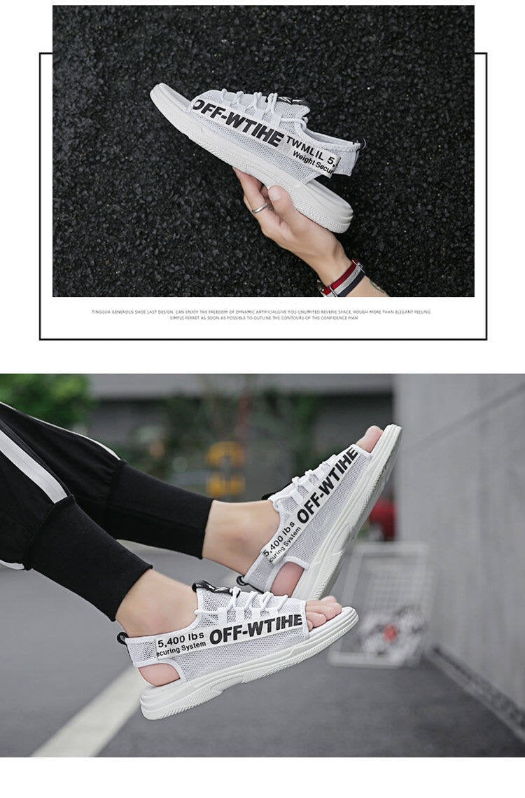 Men Sandals Breathable Shoes Hollow Out Flat Shoes Pull On Sport Outdoor Beach Sandals Shoes Men Roman Shoes Korean Youth Sandals for Men (Available)