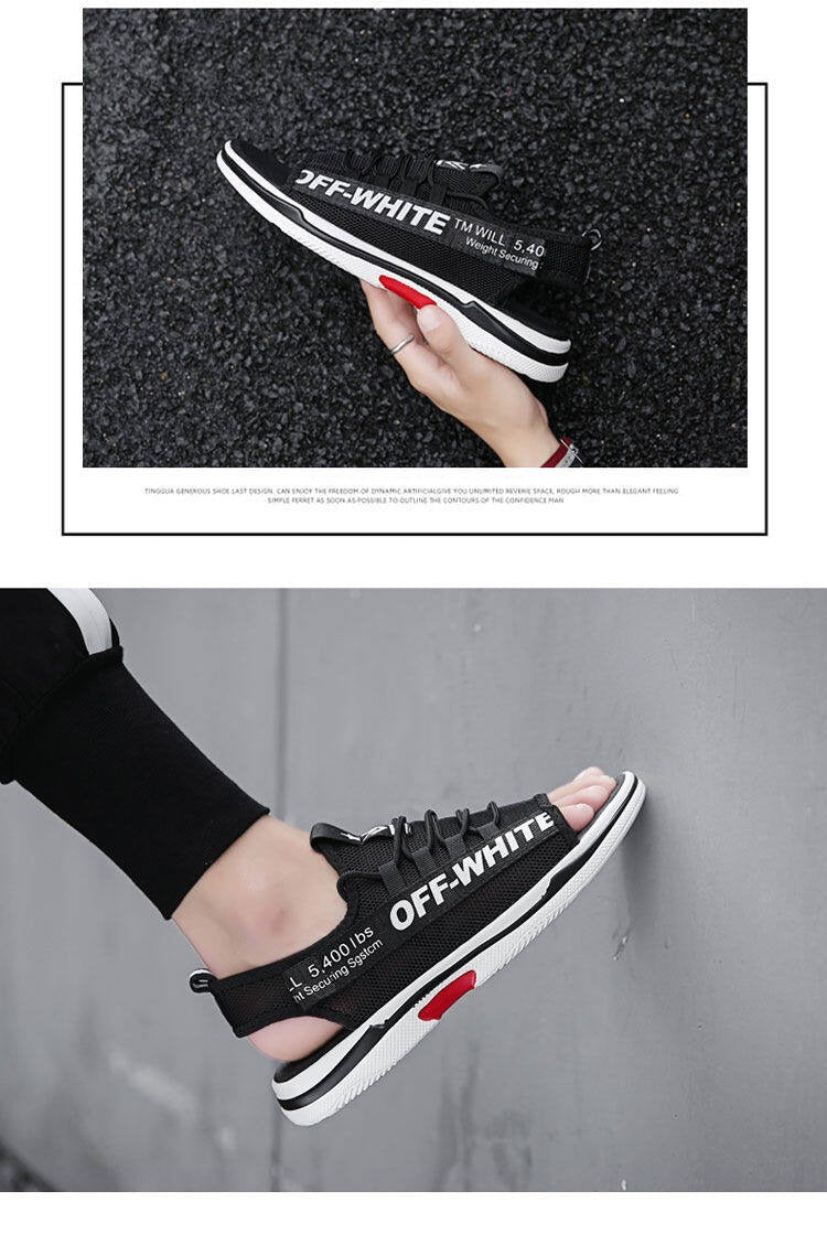 Men Sandals Breathable Shoes Hollow Out Flat Shoes Pull On Sport Outdoor Beach Sandals Shoes Men Roman Shoes Korean Youth Sandals for Men (Available)